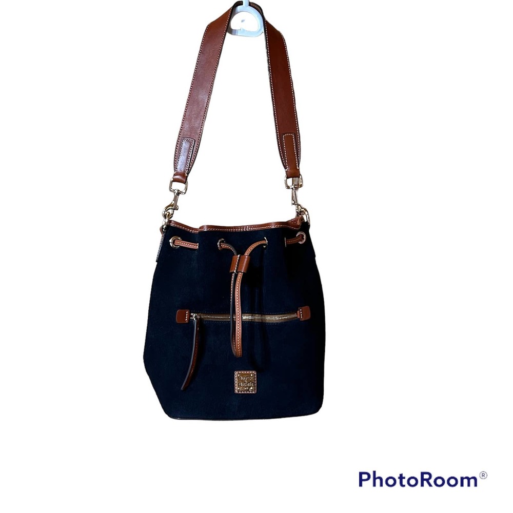 Dooney & Bourke Suede Navy Blue Drawstring Bucket Bag